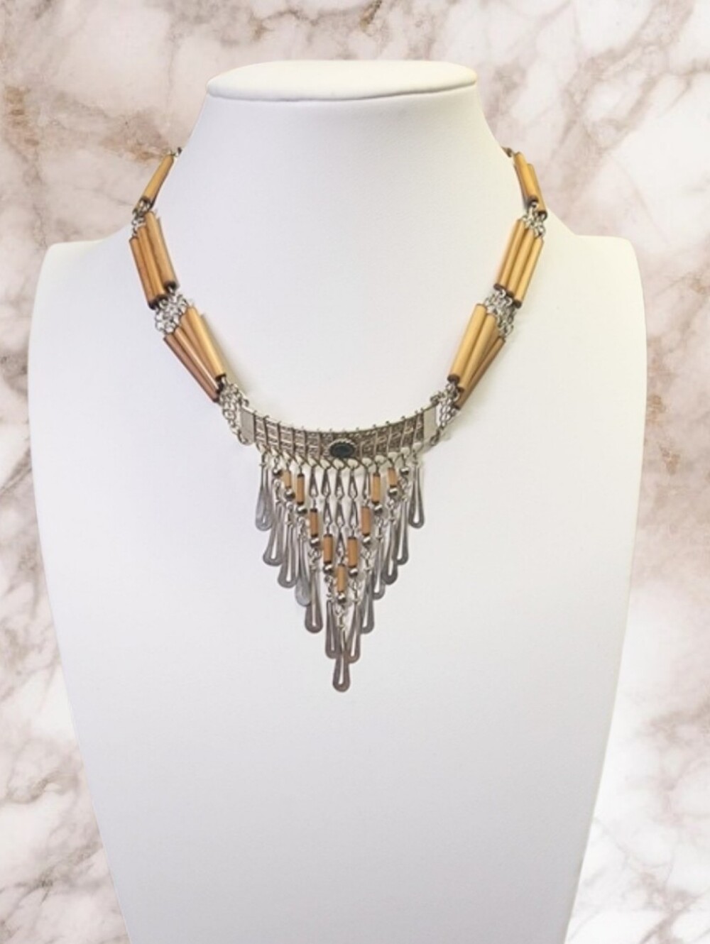 Vintage Peruvian Bamboo and Silver Choker Necklace